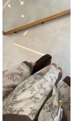 Kuşaklı Nakış İşlemeli Kimono - Taş - Kod: 5097