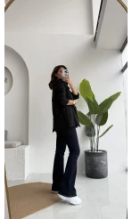 Kuşaklı Süet Trençkot - Siyah