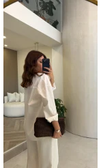 Kuşgözü Oversize Gömlek - Beyaz - Kod: 5157