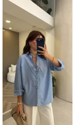 Kuşgözü Oversize Gömlek - Mavi - Kod: 5157