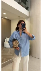 Kuşgözü Oversize Gömlek - Mavi - Kod: 5157