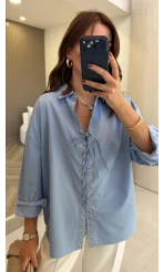 Kuşgözü Oversize Gömlek - Mavi - Kod: 5157