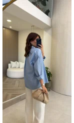 Kuşgözü Oversize Gömlek - Mavi - Kod: 5157