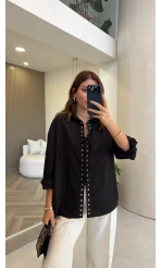 Kuşgözü Oversize Gömlek - Siyah - Kod: 5157