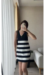 Lacivert Çizgili Elbise