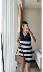 Lacivert Çizgili Elbise