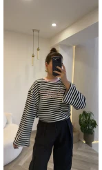 Lacivert Çizgili Pembe Baskılı Sweatshirt - Kod: 1126