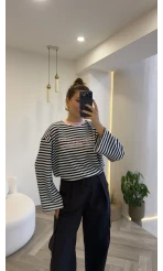 Lacivert Çizgili Pembe Baskılı Sweatshirt - Kod: 1126