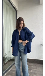 Lacivert Kadife Gömlek
