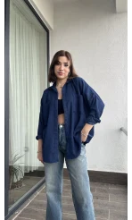 Lacivert Kadife Gömlek