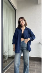 Lacivert Kadife Gömlek