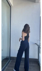 Lacivert Likralı Cırtlı Pantolon