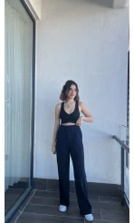 Lacivert Likralı Cırtlı Pantolon