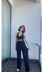 Lacivert Likralı Cırtlı Pantolon