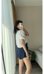 Lacivert Müslin Keten Karışımlı Şort