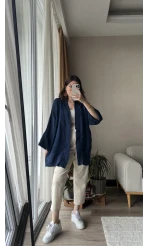 Lacivert Müslin Kumaş Kimono
