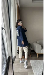 Lacivert Müslin Kumaş Kimono