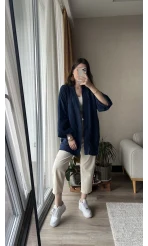 Lacivert Müslin Kumaş Kimono