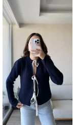 Lacivert Triko Bağlamalı Hırka