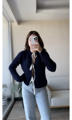 Lacivert Triko Bağlamalı Hırka