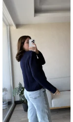 Lacivert Triko Bağlamalı Hırka