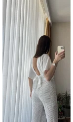 Lady Beyaz Sırt Detay Bluz