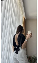 Lady Siyah Sırt Detay Bluz