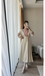 Lale Uzun Krem Elbise