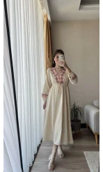 Lale Uzun Krem Elbise
