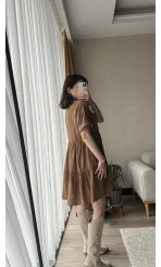 Larisa Kahve Tonları Dantelli Elbise