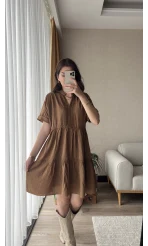 Larisa Kahve Tonları Dantelli Elbise