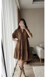 Larisa Kahve Tonları Dantelli Elbise