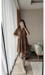Larisa Kahve Tonları Dantelli Elbise