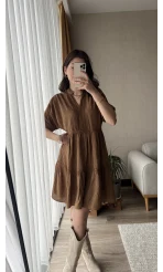 Larisa Kahve Tonları Dantelli Elbise