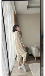 Lasha Krem Gömlek Şalvar Gabardin Takım