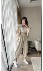 Lasha Krem Gömlek Şalvar Gabardin Takım