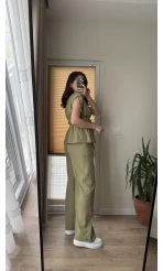 Lastik Detay Bluz Takım - Haki