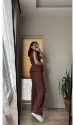 Lastik Detay Bluz Takım - Kiremit