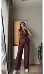 Lastik Detay Bluz Takım - Kiremit