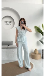 Lastik Detay Bluz Takım - Mavi