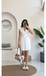 Laura Vatkalı Bürümcük Elbise - Beyaz - 6021