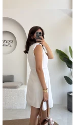 Laura Vatkalı Bürümcük Elbise - Beyaz - 6021