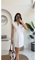 Laura Vatkalı Bürümcük Elbise - Beyaz - 6021