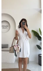 Laura Vatkalı Bürümcük Elbise - Beyaz - 6021