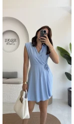 Laura Vatkalı Bürümcük Elbise - Mavi - 6021