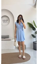 Laura Vatkalı Bürümcük Elbise - Mavi - 6021