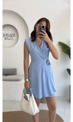 Laura Vatkalı Bürümcük Elbise - Mavi - 6021