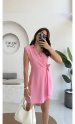 Laura Vatkalı Bürümcük Elbise - Pembe - 6021