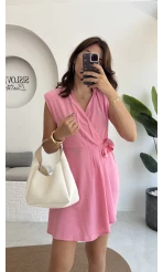 Laura Vatkalı Bürümcük Elbise - Pembe - 6021