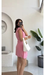 Laura Vatkalı Bürümcük Elbise - Pembe - 6021